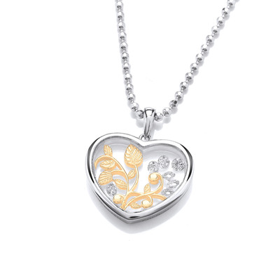 Celestial Silver, Cubic Zirconia & Gold Magical Heart Pendant