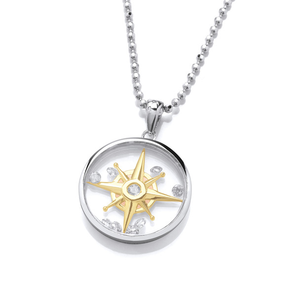 Celestial Silver & Gold Safe Travels Pendant with 20-22 Silver Chain