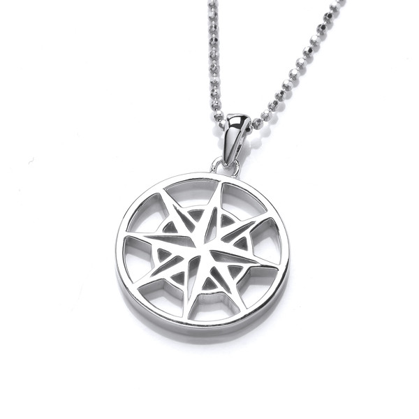 Silver Guiding Compass Pendant with 16-18 Silver Chain