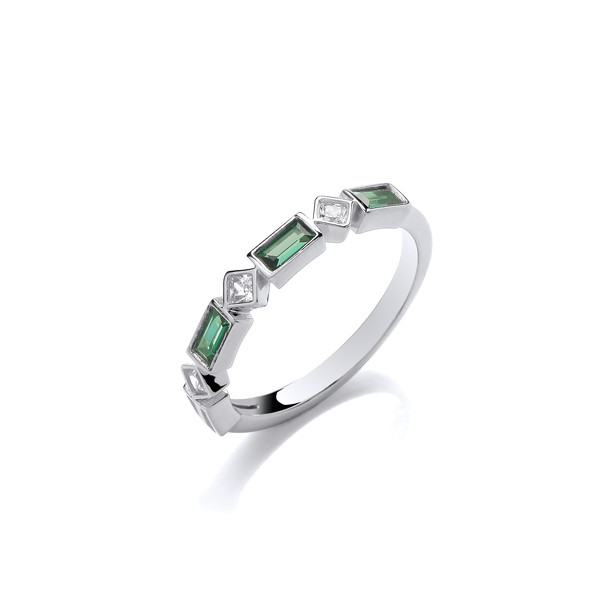 Emerald & Princess Cut Green Cubic Zirconia Band Ring