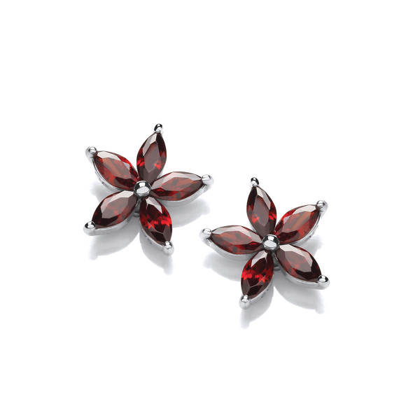 Ruby Cubic Zirconia Star Flower Earrings