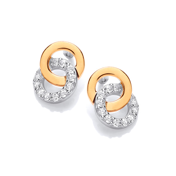 Lovingly Entwined Silver, Gold & Cubic Zirconia Earrings