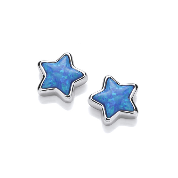 Simple Silver & Opalique Star Earrings