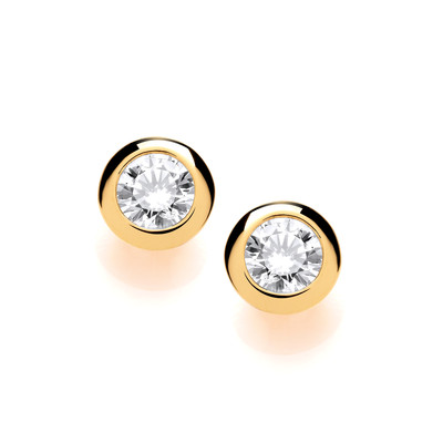 Gold Plated Cubic Zirconia Solitaire Earrings