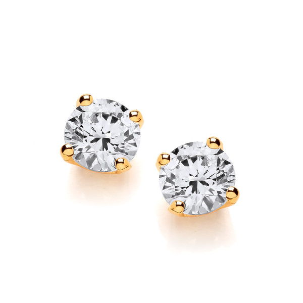 Simple Gold Plated Cubic Zirconia Solitaire Earrings