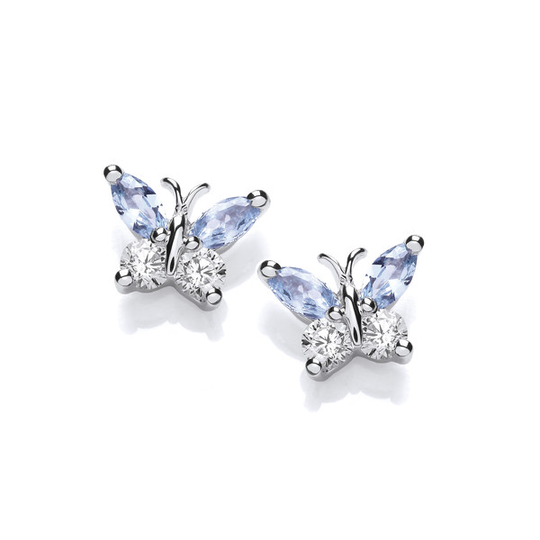Cute Silver & Aqua Cubic Zirconia Butterfly Earrings