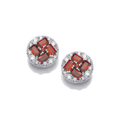 Silver & Ruby Cubic Zirconia Vintage Maze Earrings