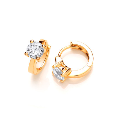 Tiny Silver, Gold & Cubic Zirconia Solitaire Huggie Earrings