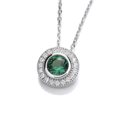 Silver & Emerald Cubic Zirconia Surround Necklace