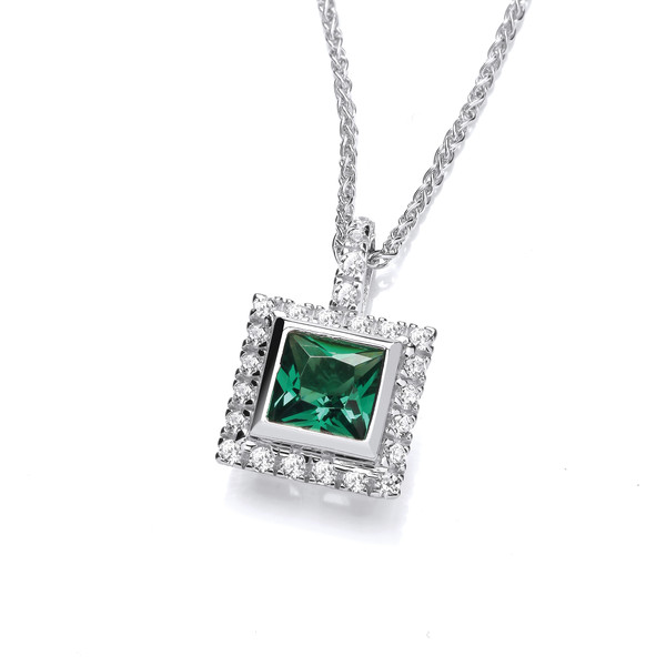 Vintage Look Silver & Emerald Cubic Zirconia Pendant without Chain