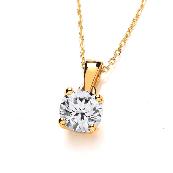 Simple Gold Plated Cubic Zirconia Solitaire Necklace
