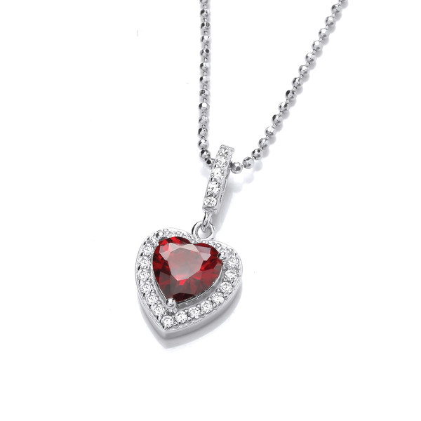 So Cute Mini Ruby Cubic Zirconia Drop Heart Pendant with 16-18 Silver Chain