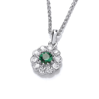 Silver & Emerald Cubic Zirconia Flower Necklace