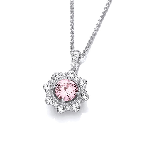 Pink Diamond Cubic Zirconia Stunning Pendant with 16-18 Silver Chain