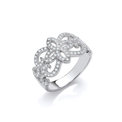 Ornate Vintage Style Silver & Cubic Zirconia Ring