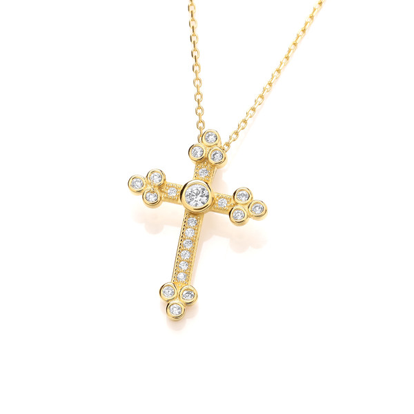 Silver, Gold & Cubic Zirconia Cathedral Cross Necklace