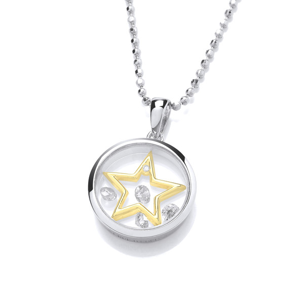 Celestial Silver & Gold Mini Shooting Star Pendant with 18-20 Silver Chain