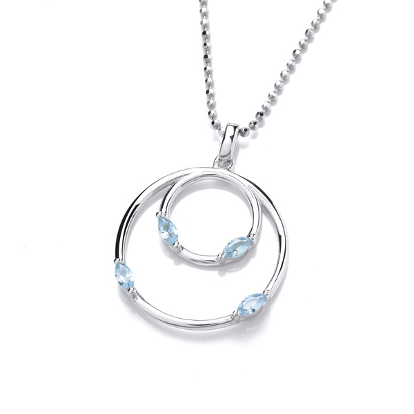 Silver & Aqua Cubic Zirconia Double Ring Pendant without Chain