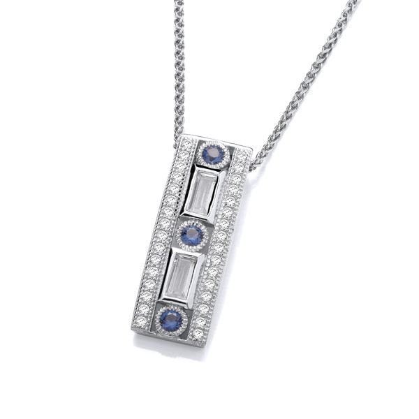 Silver & Cubic Zirconia Deco Museum Pendant with 16-18 Silver Chain