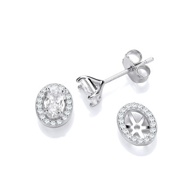 Silver & Oval Cubic Zirconia Solitaire Earrings with Jacket