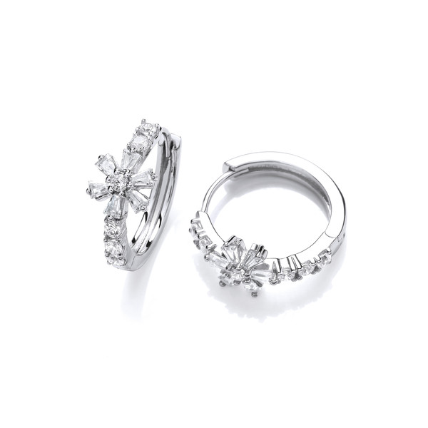 Silver & Cubic Zirconia Flower Huggie Earrings