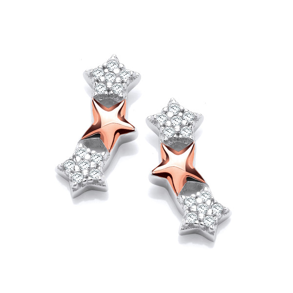 Silver, Gold & Cubic Zirconia Shooting Star Earrings