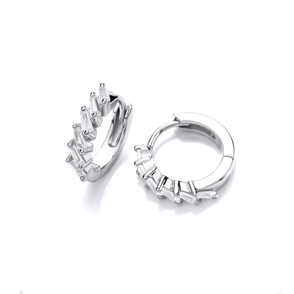 Silver & Tapered Cubic Zirconia Huggie Earrings