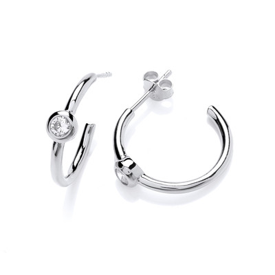 Silver & Cubic Zirconia Solitaire Hoop Earrings