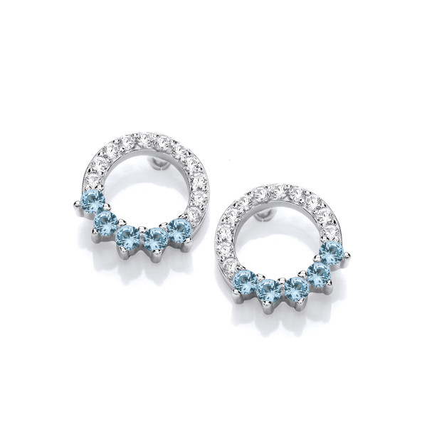 Silver & Aqua Cubic Zirconia Crown Earrings