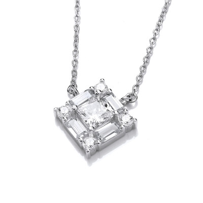 Silver & Cubic Zirconia Squares & Solitaires Necklace