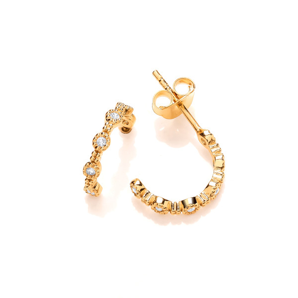 Silver, Gold & Cubic Zirconia Half Hoop Earrings