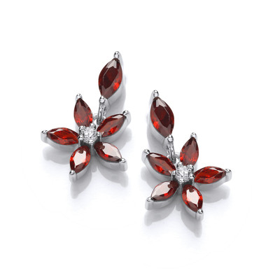 Ruby Cubic Zirconia Flower Drop Earrings