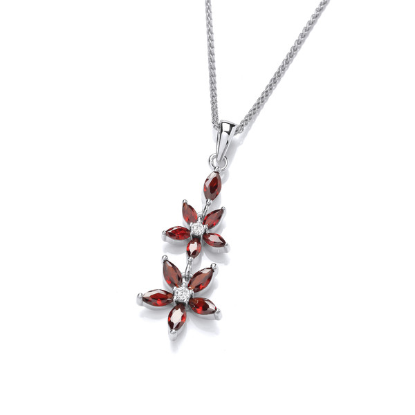 Ruby Cubic Zirconia Star Flower Pendant with 16-18 Silver Chain