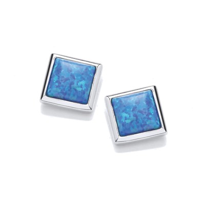 Simple Silver & Opalique Square Earrings