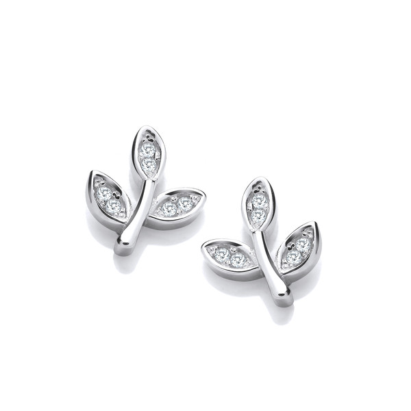 Silver & Cubic Zirconia Leaf Earrings