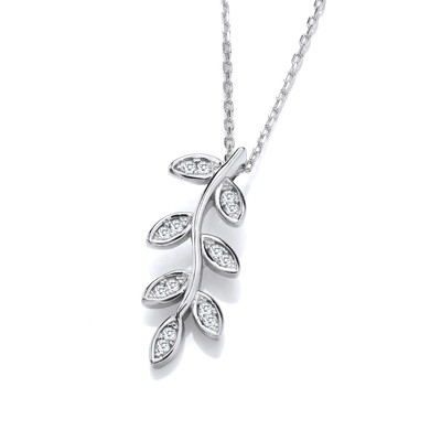 Silver & Cubic Zirconia Leaf Necklace
