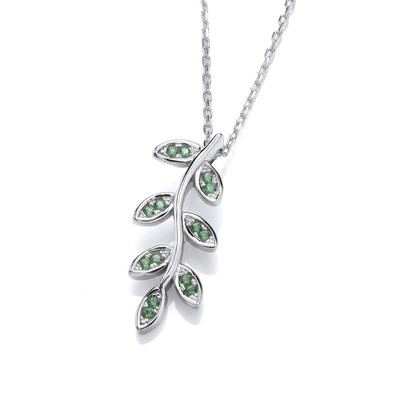 Silver & Emerald Cubic Zirconia Leaf Necklace