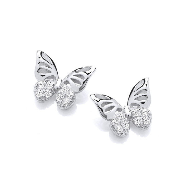 Silver & Cubic Zirconia Queen Butterfly Earrings