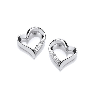 Silver & Cubic Zirconia Offset Heart Earrings
