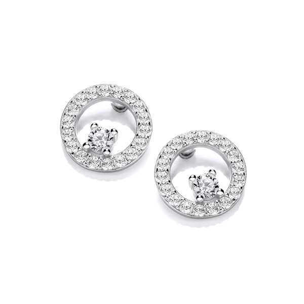 Silver & Encircled Cubic Zirconia Solitaire Earrings
