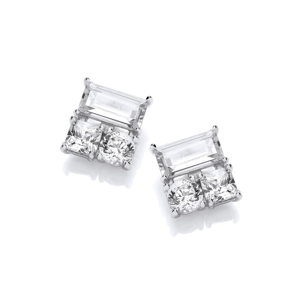 Deco Silver & Cubic Zirconia Princess & Queens Earrings
