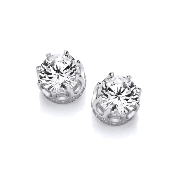 Silver & Cubic Zirconia Solitaire Crown Earrings