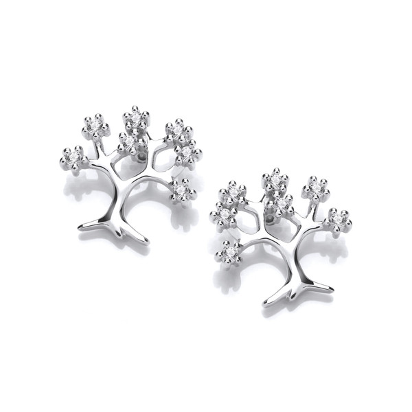 Silver & Cubic Zirconia Tree of Life Design Earrings