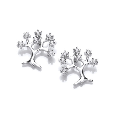 Silver & Cubic Zirconia Tree of Life Design Earrings