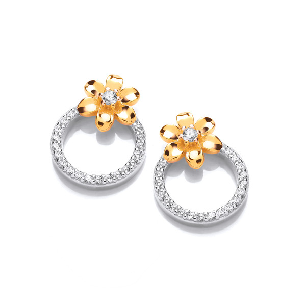 Silver, Gold & Cubic Zirconia Flower of Hope Earrings