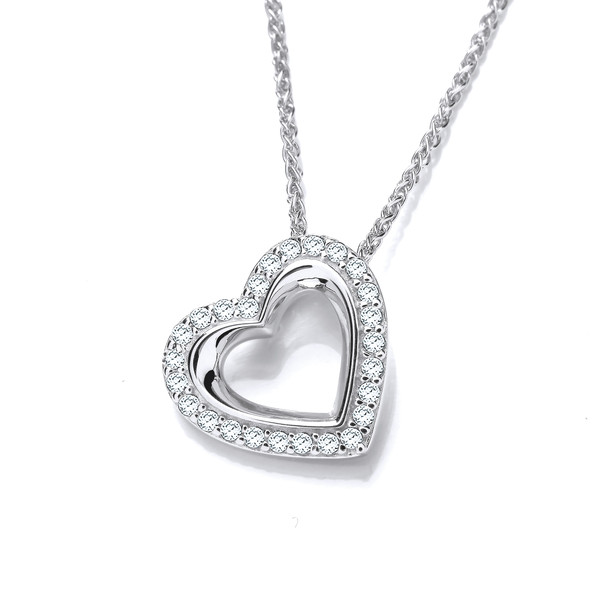 Silver & Cubic Zirconia Double Heart Pendant without Chain