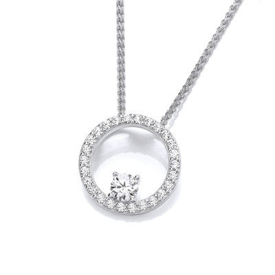 Silver & Encircled Cubic Zirconia Solitaire Pendant