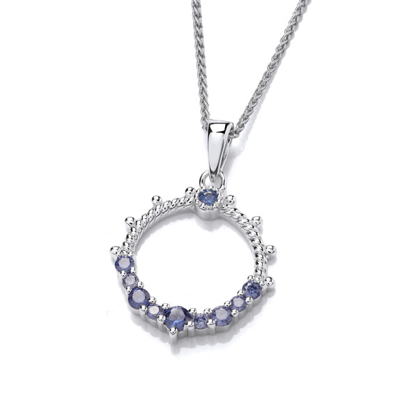 Silver & Tanzanite Cubic Zirconia Fortune Pendant without Chain