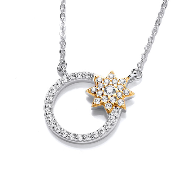 Silver, Gold & Cubic Zirconia Star of Hope Necklace