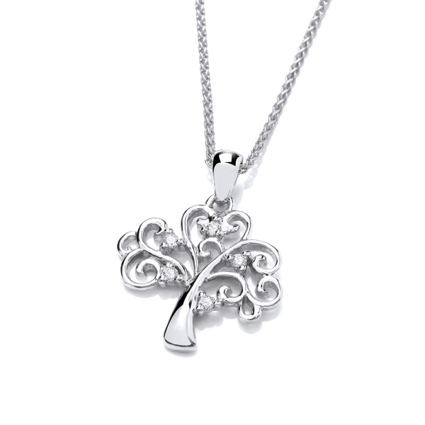 Silver & Cubic Zirconia Tree of Life Design Necklace